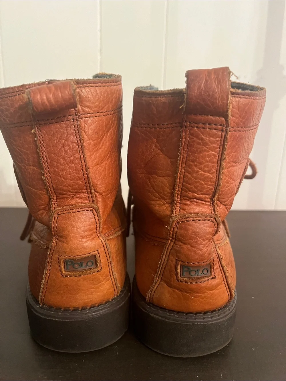 Polo by Ralph Lauren Cognac Brown Leather Ranger Lace-Up Boots
